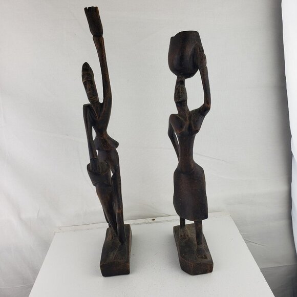 African Wooden Carved Figures Man Woman - Picture 2 of 7